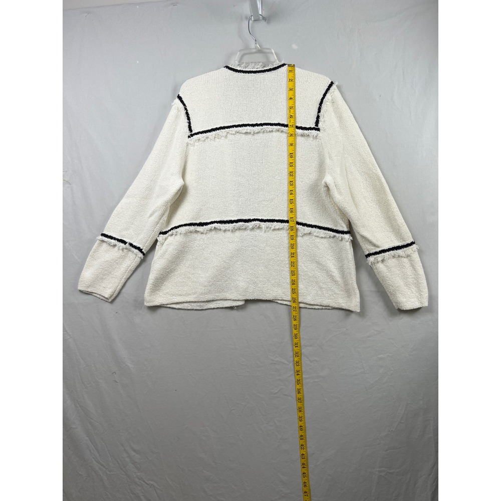 NIC+ZOE Cardigan Sweater Women 1X White Black Fringe Trim Textured Open Front - Picture 4 of 7